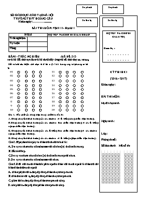 Đề kiểm tra học kì I Vật lí lớp 11 - Mã đề 313 - Năm học 2016-2017 - Trường THPT Hoàng Cầu